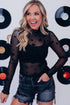 Star Embellished Sheer Mesh Long Sleeve Top